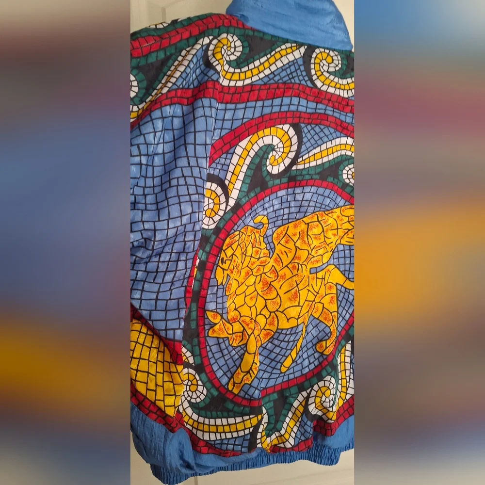 Vintage 80s Gallery Sport Mosaic Griffin Lion Full Zip Windbreaker Set Mens Sz M - Picture 12 of 16